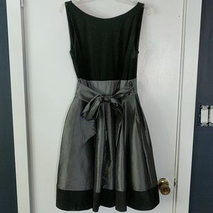 Black and Pewter Taffeta Midi Dress - Size 10